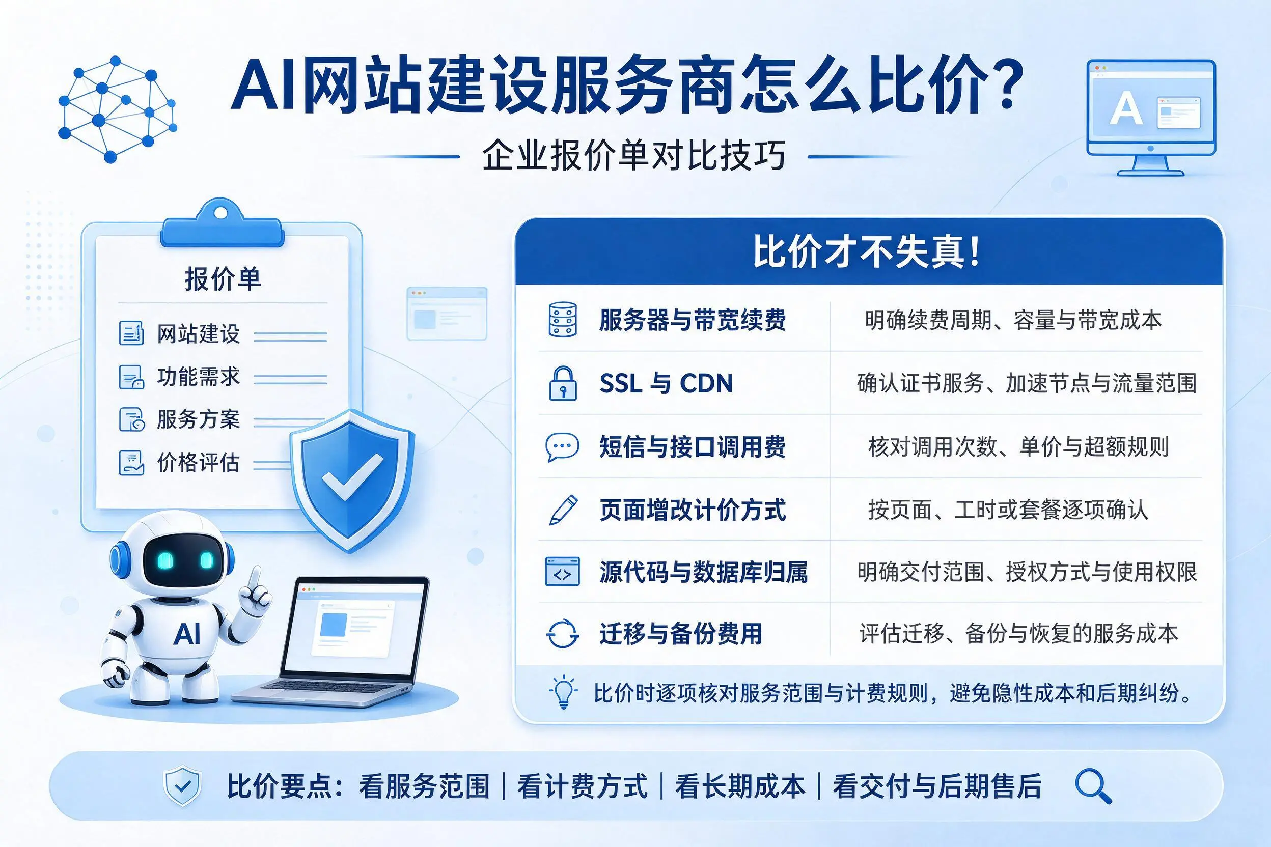 AI网站建设服务商怎么比价?成都企业报价单对比技巧