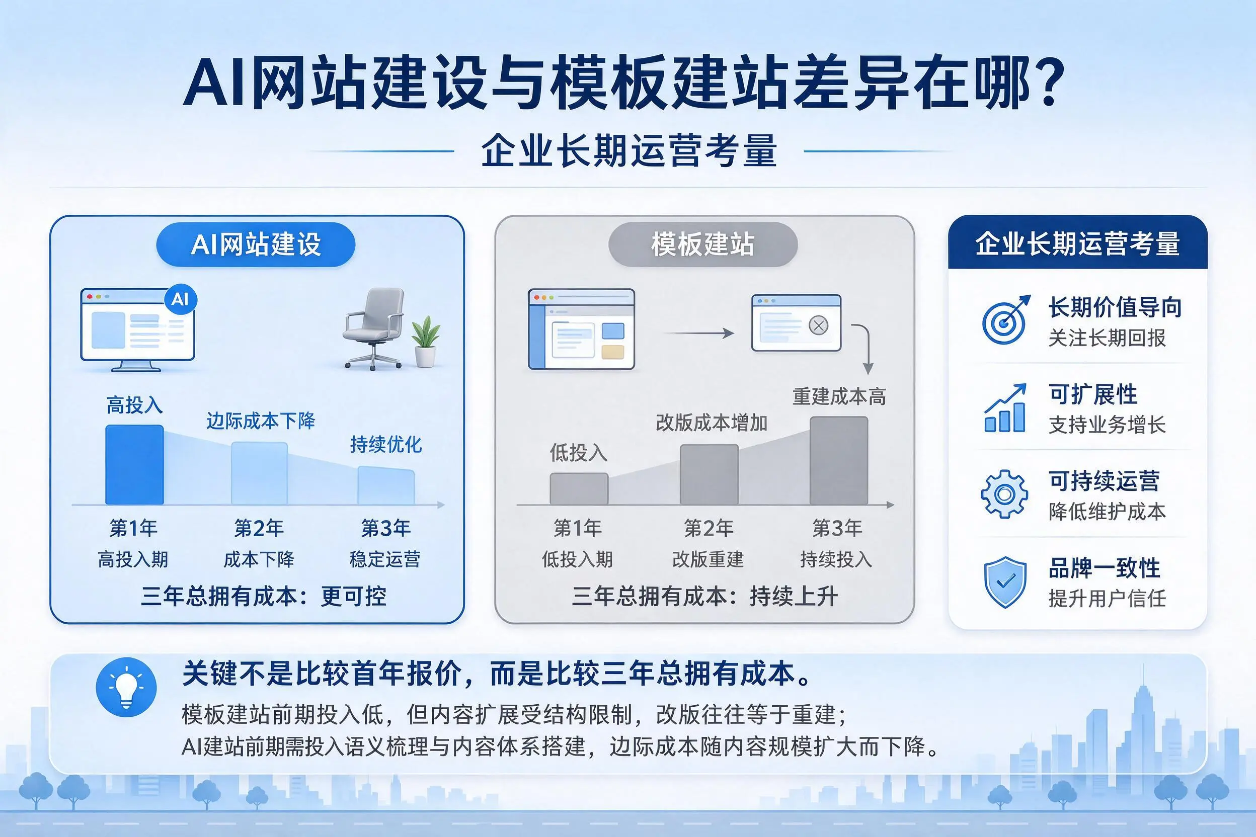 AI网站建设与模板建站差异在哪?成都企业长期运营考量